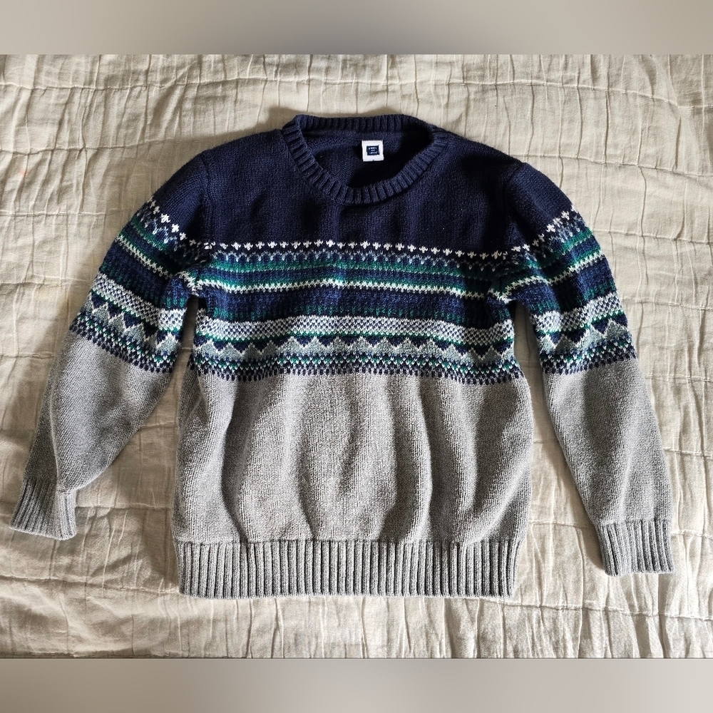 JANIE AND JACK Size 5 Fair Isle Sweater Navy Blue Green Gray Boys